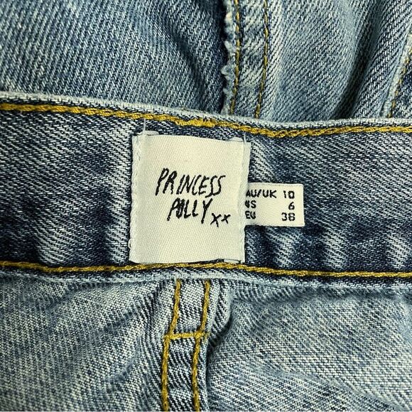 Princess Polly Wide Leg Distressed Raw Hem Cropped Jeans Medium Wash Size 6 - Picture 8 of 10